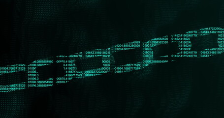 Image of digital computer interface with data and numbers processing and chain links on green gl