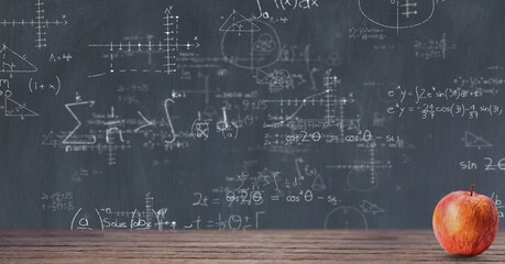 Composition of mathematical equations over black chalkboard