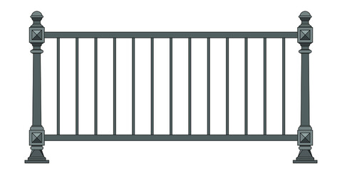 Wall Mural - Iron railings. Metal work. Balcony. Handrails. Modern architecture. Wrought iron fence. Isolated. White background. Template for design. Vector.