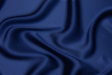 Wall Mural - Blue fabric texture background, wavy fabric soft blue color, luxury satin or silk cloth texture.
