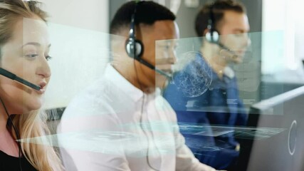 Poster - Animation of network of connections over office workers wearing headsets