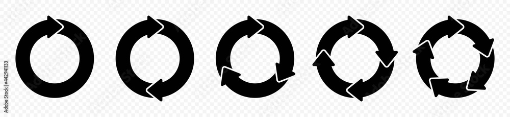 Circle arrows icon set. Round reload sign, repeat icon, rotate arrow ...