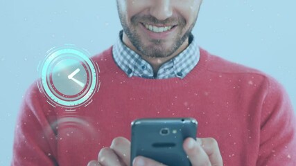 Poster - Animation of clock moving fast over man using smartphone