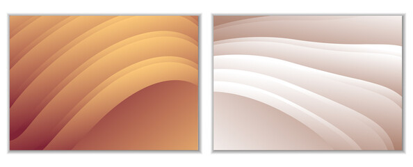 Abstract gradient waves background and folds. A set of 2 templates. 3D illustration in gentle pastel colors. Vector