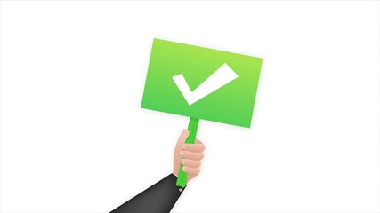 Poster - Hand holding placard Yes with check mark. Motion graphics.