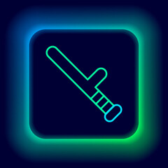 Wall Mural - Glowing neon line Police rubber baton icon isolated on black background. Rubber truncheon. Police Bat. Police equipment. Colorful outline concept. Vector