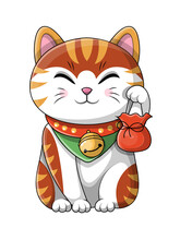 Cute Cartoon Cat Wearing A Bell Around Its Neck