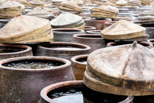 China Fujian Province Xiapu Nantang. Fish Sauce Is Made At This Factory Where The Fermentation Takes Place In This Giant Ceramic Pots.