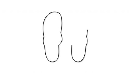 Wall Mural - Self drawing animation of flip flops footwear, slippers. White background.