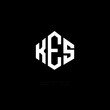 KES letter logo design with polygon shape. KES polygon logo monogram. KES cube logo design. KES hexagon vector logo template white and black colors. KES monogram, KES business and real estate logo. 