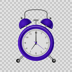 Vector realistic 3d illustration of red alarm clock, white background.