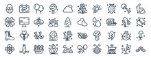 Linear Pack Of Spring Line Icons. Linear Vector Icons Set Such As Flower, Flora, Heart, Shoe, Flower, Worm. Vector Illustration.