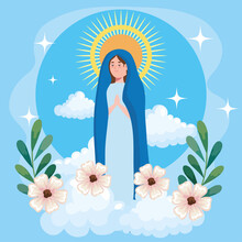 Assumption Of Mary With Flowers And Clouds