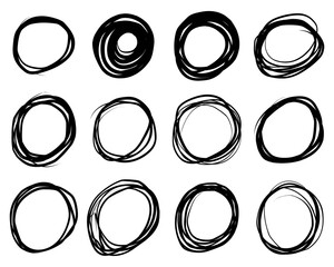 Poster - Hand drawn scribble line circles. Doodle circular for message note mark design element. vector illustration