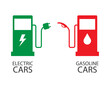 © Yellow duck - symbols for electric cars and gasoline cars. Electric energy vs petrol oil. vector illustration in flat style modern design. Clean energy in the future.