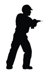 Wall Mural - Worker with driller silhouette vector on white background