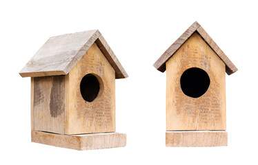 wooden bird house isolated on white background