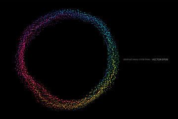 Aufkleber - Abstract fluid dots particles on circle ring by colorful spectrum light colors isolated on black background