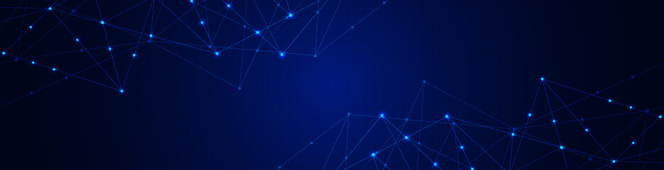 Website header or banner design with abstract polygonal background and connecting dots and lines. Global network connection. Digital technology with plexus background and space for your text