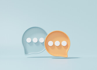 Fototapete - Bubble chat or comment Social media online concept with show SMS, message, communication, communicate digitally minimal on sky blue pastel background, banner, website, 3d rendering