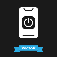 Poster - White Turn off robot from phone icon isolated on black background. Vector