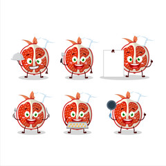 Wall Mural - Cartoon character of slice of pomegranate with various chef emoticons