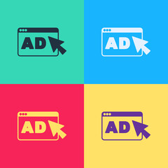 Poster - Pop art Advertising icon isolated on color background. Concept of marketing and promotion process. Responsive ads. Social media advertising. Vector