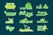 set plant based natural product stickers organic healthy vegan market logos fresh food emblems badges collection horizontal flat