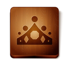 Poster - Brown King crown icon isolated on white background. Wooden square button. Vector