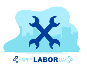 Wall Mural - Happy Labor Day Flat With Wrench Gear