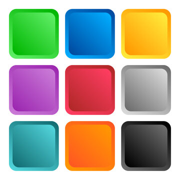 Multi color button 3d square icon background for web or print design element