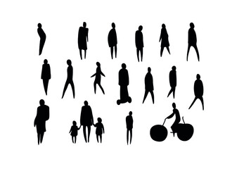 Vector illustration, Outline silhouettes of people, Contour drawing, people silhouette, Icon Set Isolated , Silhouette of sitting people, Architectural set	
