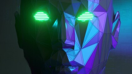 Wall Mural - Abstract polygonal human face, artificial intelligence concept. 3d animation of seamless loop