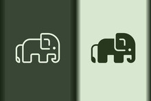 Vector Of Elephant Logo Design Linear And Silhouette Icon Minimal Style. Creative Simple Animal On Green Background For Business Artwork. Modern Flat Icon Cute Elephant Shape Graphic Illustration.
