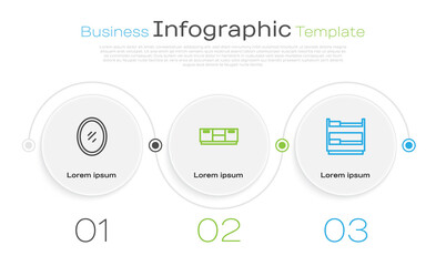 Sticker - Set line Mirror, Furniture nightstand and Bunk bed. Business infographic template. Vector