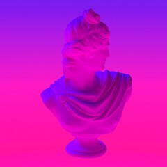 Wall Mural - 3D illustration of Apollo Belvedere bust in neon lightning.