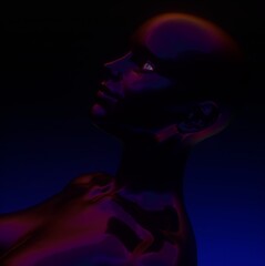 Aufkleber - Conceptual 3D illustration of artificial intelligence. Robot head made of glossy chromium material.