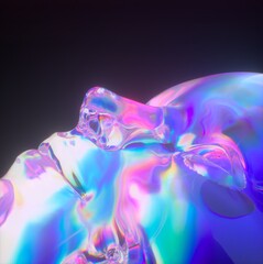 Poster - 3D illustration of artificial human face made of glass with holographic chromatic aberrations. Surreal sci-fi retrowave style.
