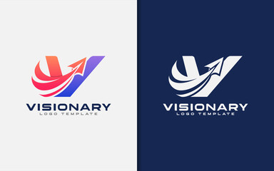 Poster - Abstract Initial Letter V Logo Design Combined with Paper Plane with Arrow Concept.