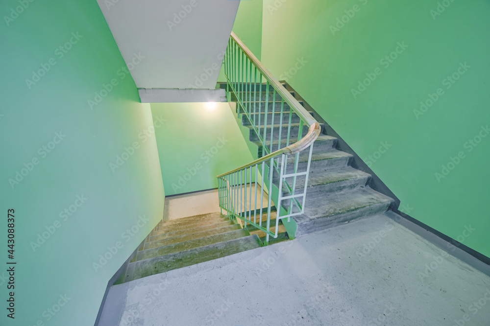 Foto de Stock Building panel house interior with flight stairs and ...