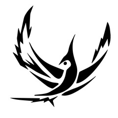 Poster - Drawing in the form of a tattoo of a stylized bird. Graphic ornament.
