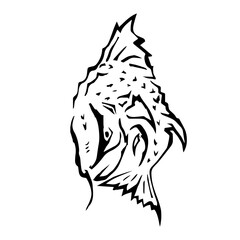 Poster - Drawing in the form of a tattoo of a large fish. Graphic ornament.