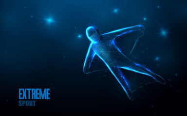 Wall Mural - wingsuit flying. low polygon line, triangles, and particle style design. illustration vector