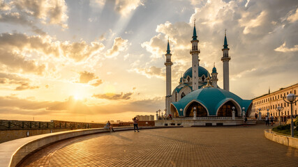 Wall Mural - Kul Sharif mosque in Kazan Kremlin at sunset, Tatarstan, Russia