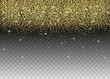 Gold glitter on transparent background. Vector shimmering border. Design element for cards, invitations, posters and banners 
