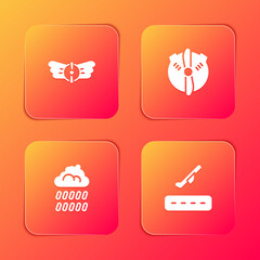 Sticker - Set Aviation emblem, Plane propeller, Cloud with rain and takeoff icon. Vector