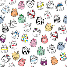 Seamless Pattern With Miscellaneous Cats