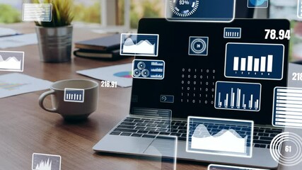 Poster - Business visual data analysis technology by creative computer software . Concept of digital data for marketing analysis and investment decision making .