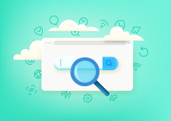 Aufkleber - Search in internet. Concept with cute 3d style and doodle vector elements