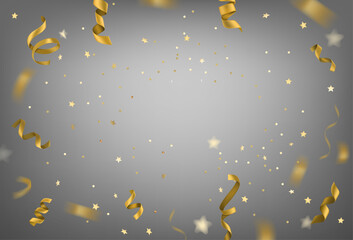 Aufkleber - Golden flying ribbons and confetti background. Anniversary frame template